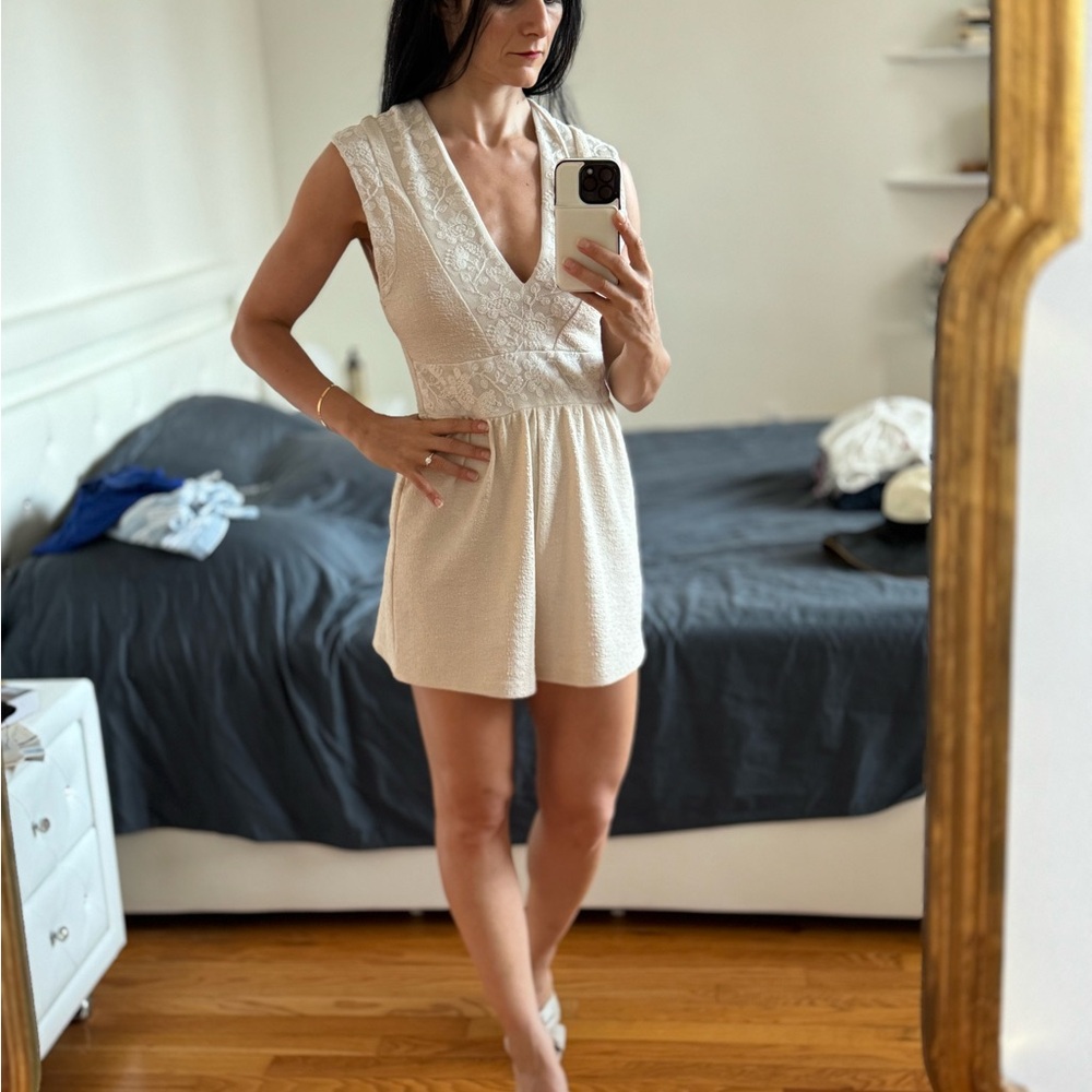 Zara Ivory Lace Romper with Tassel